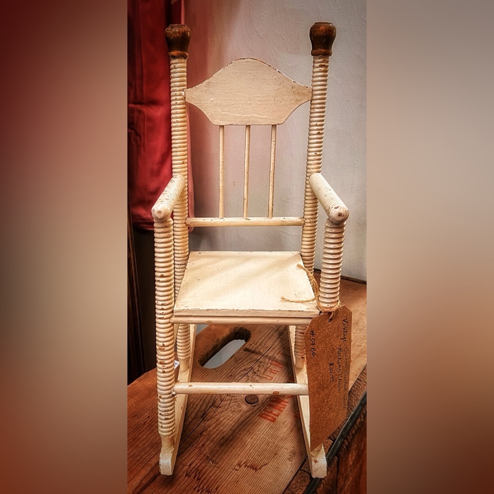 Antique doll rocking chair with spool turnings